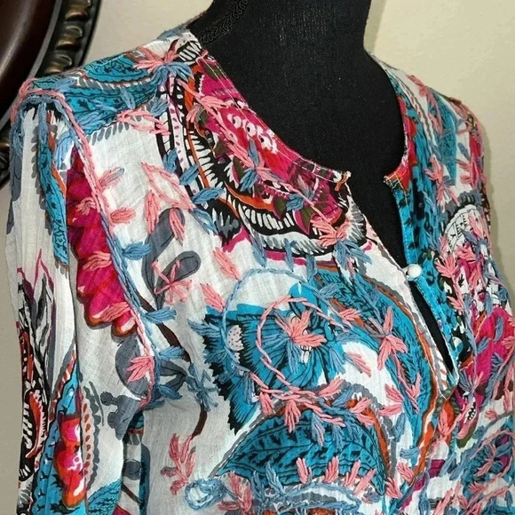 Raj Women's Hand Embroidered Floral Paisley Tunic Dress Beach Cover Up Medium - Picture 4 of 14